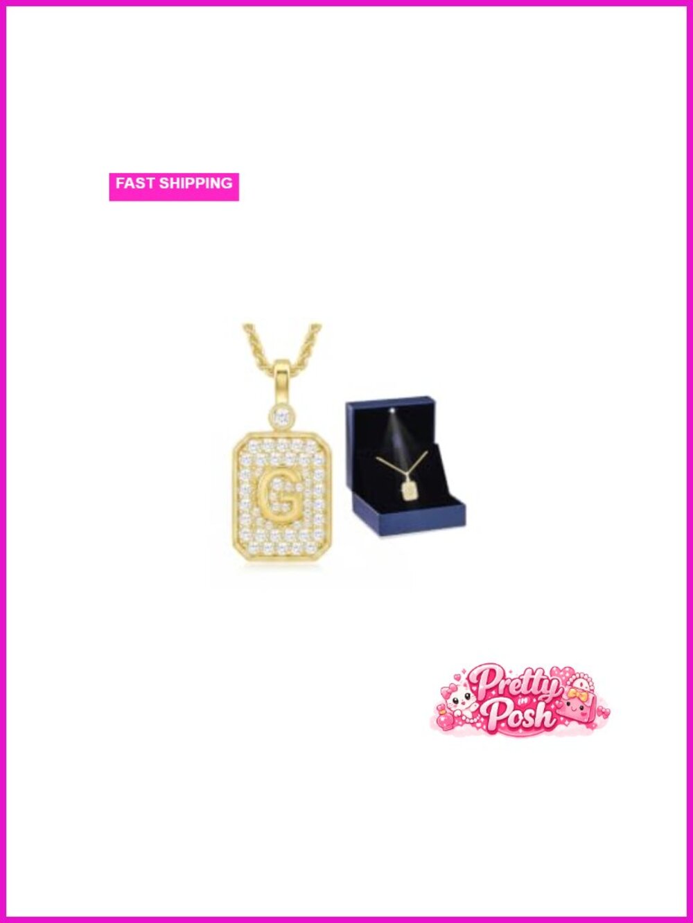 18K Gold Plated Initial Pendant Necklace CZ Stones Sterling Silver